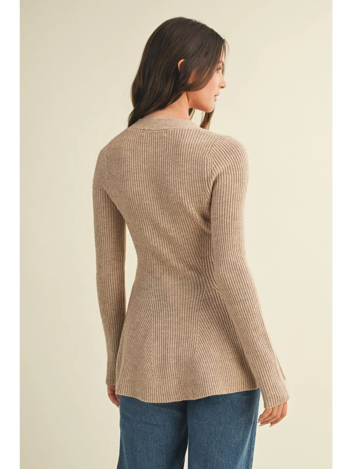 V Neck Hourglass Sweater Cardigan in Wheat