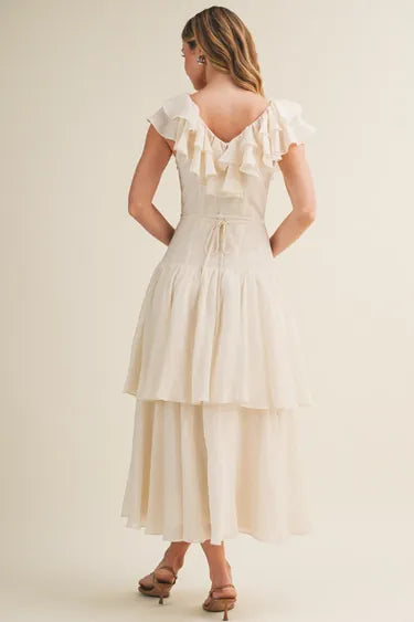 V-Neck Ruffle Cascade Tiered Dress