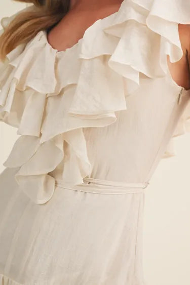 V-Neck Ruffle Cascade Tiered Dress