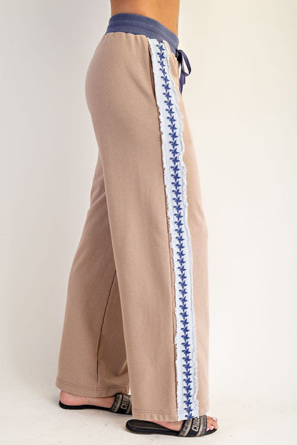 Frayed Side Trim Straight Leg Pants