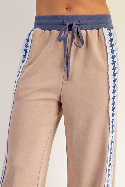 Frayed Side Trim Straight Leg Pants