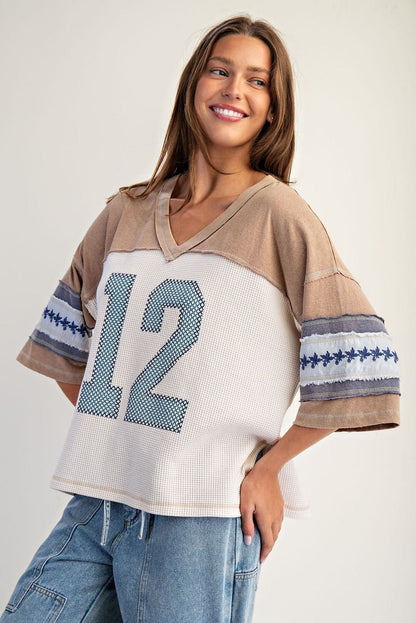 Snow Wash Varsity Waffle Knit T-Shirt