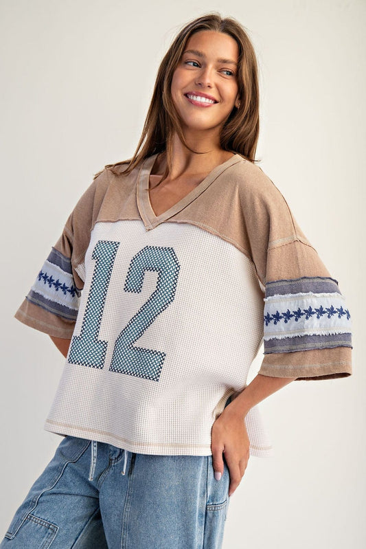 Snow Wash Varsity Waffle Knit T-Shirt