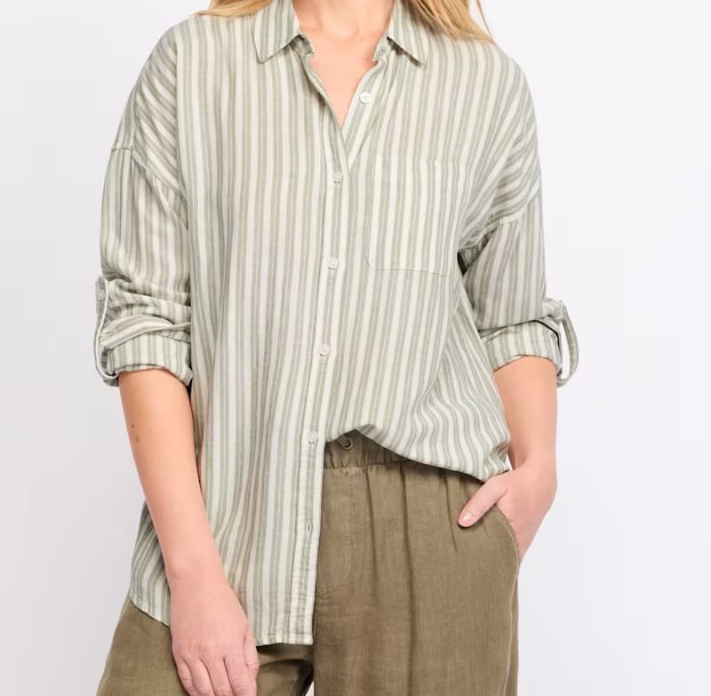 Vienna Linen Stripe Boyfriend Button Down Long Sleeve Shirt