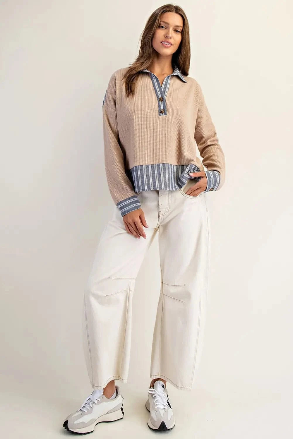 Striped Contrast Waffle Top