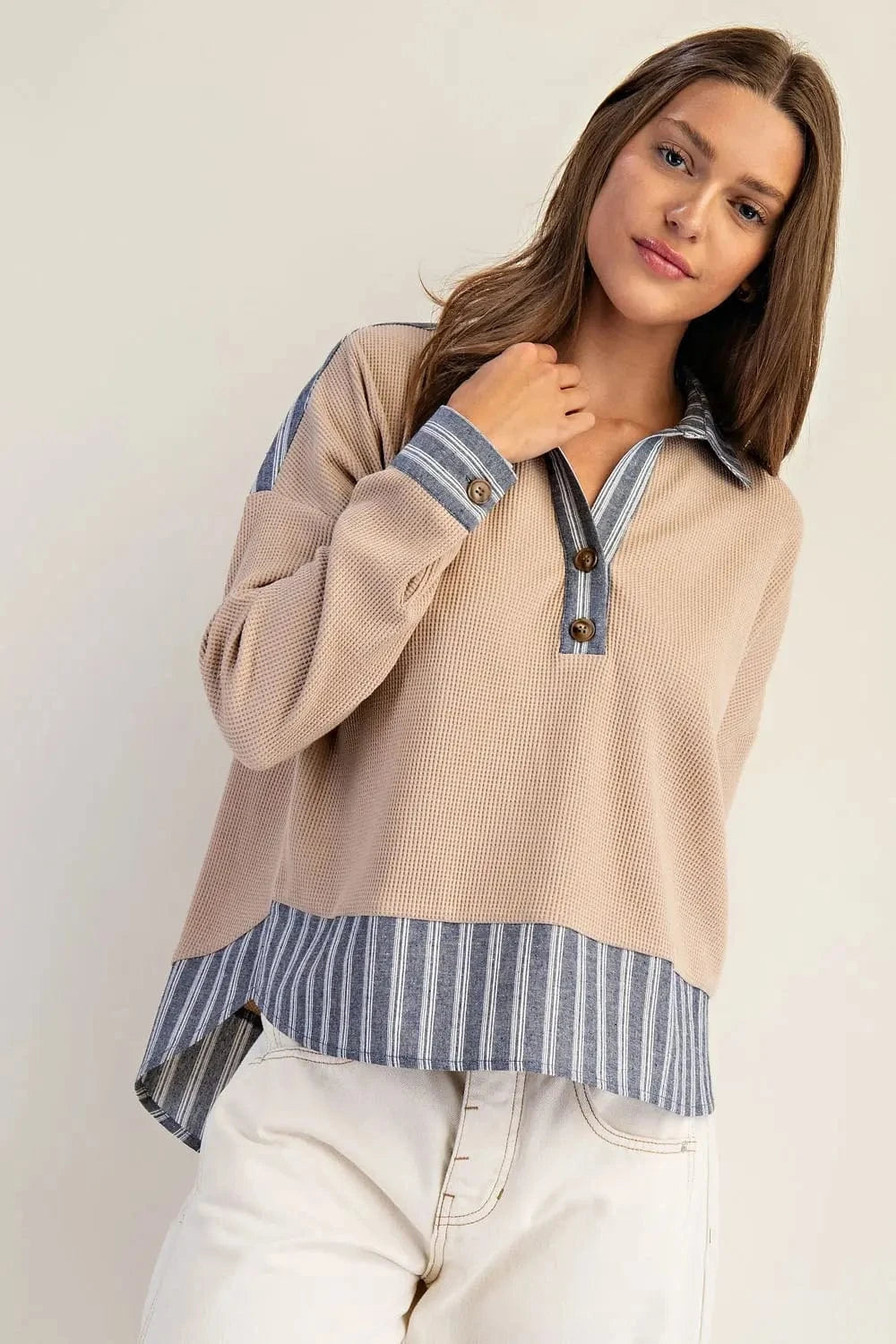 Striped Contrast Waffle Top