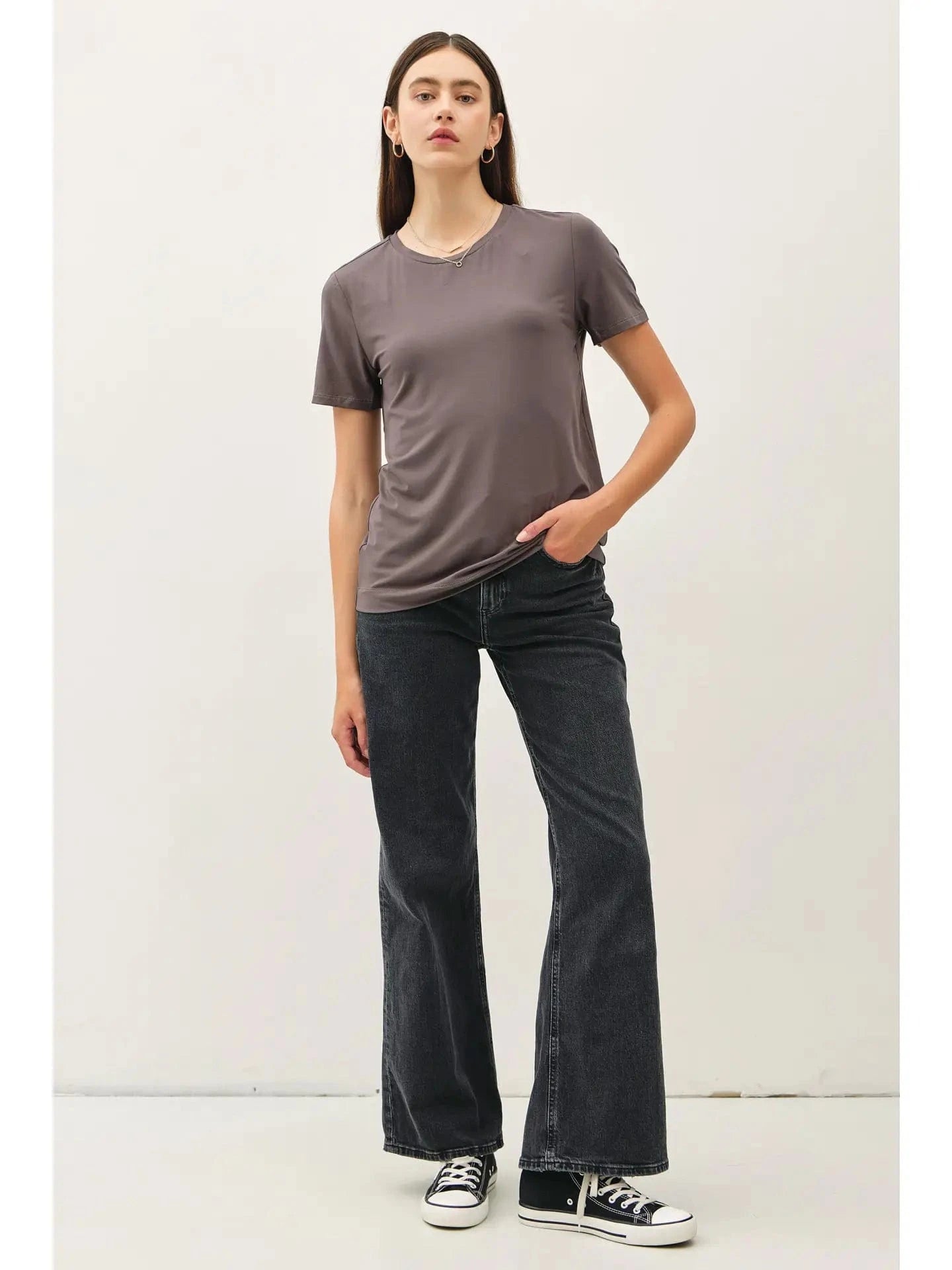 Color-Bamboo/Modal Basic Round Neck T-Shirt
