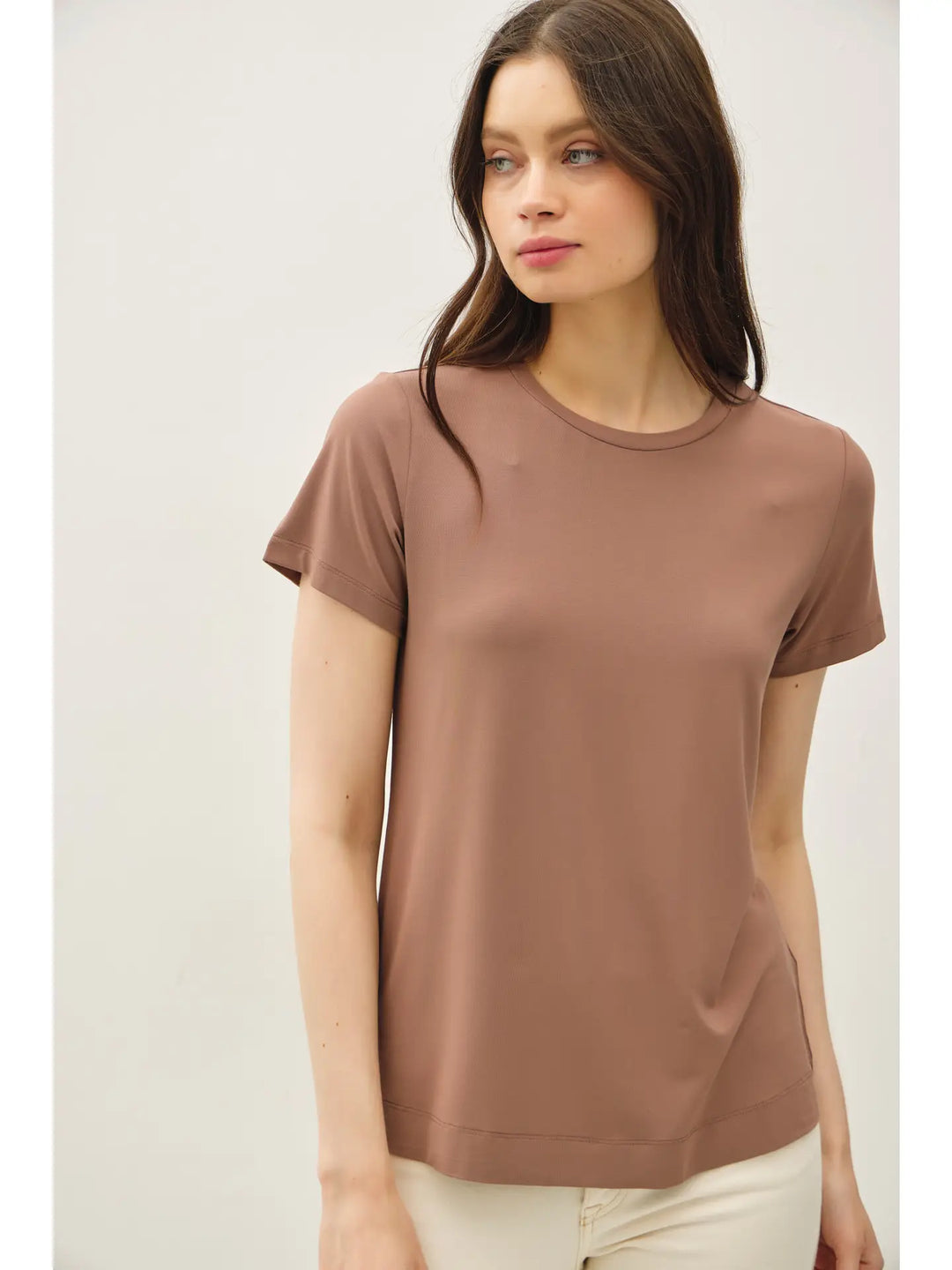 Color-Bamboo/Modal Round Neck Dolman Cap Sleeve T-Shirt