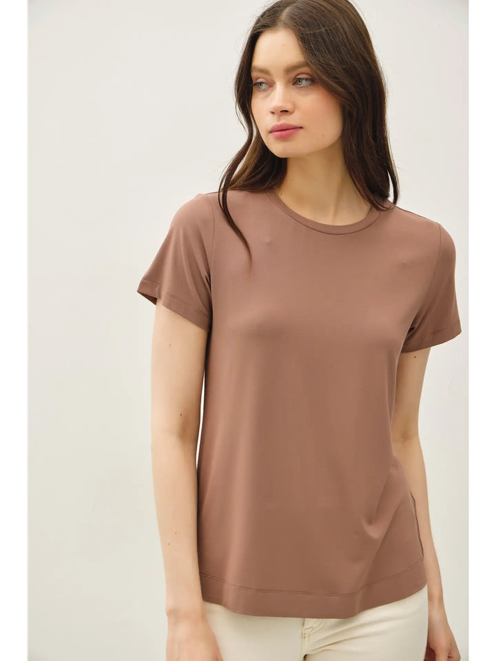 Color-Bamboo/Modal Round Neck Dolman Cap Sleeve T-Shirt