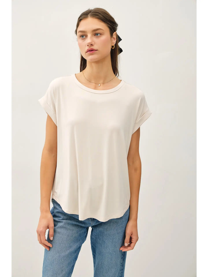 Color-Bamboo/Modal Round Neck Dolman Cap Sleeve T-Shirt