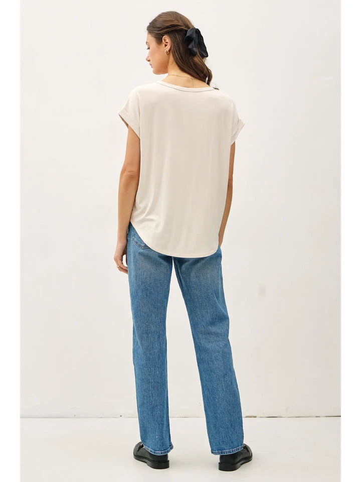 Color-Bamboo/Modal Round Neck Dolman Cap Sleeve T-Shirt