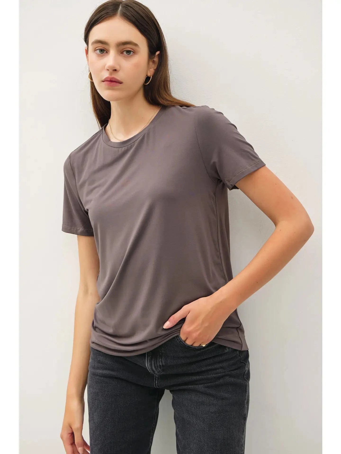 Color-Bamboo/Modal Basic Round Neck T-Shirt