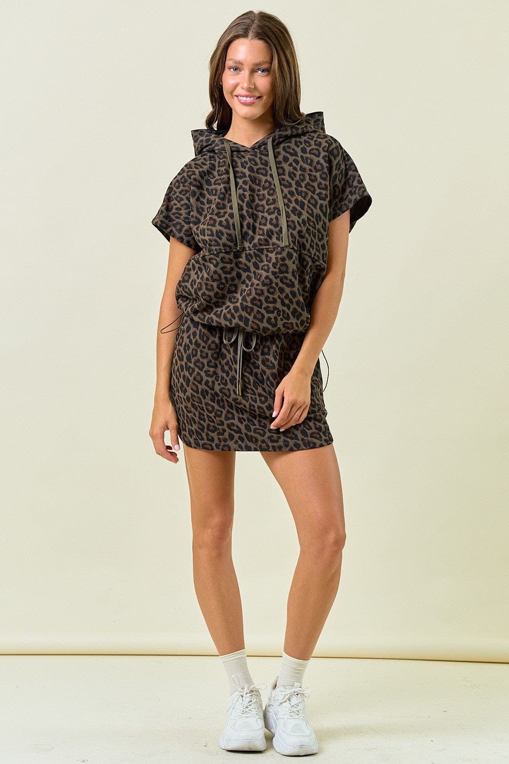 Leopard Terry Drawstring Oversized Hoodie