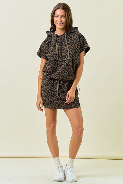 Leopard Terry Drawstring Oversized Hoodie