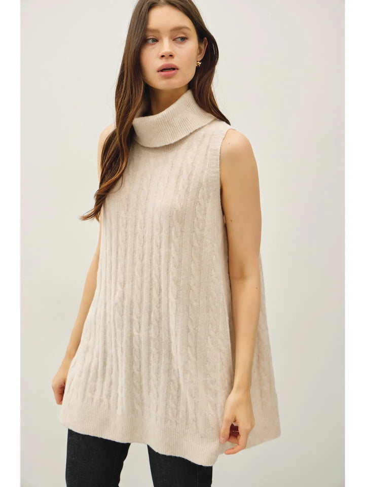 Turtle Neck Cable Knit Tunic Top