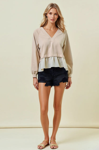 Sweatshirt Twofer V Neck Top