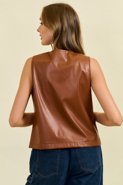 Vegan Leather Snap Front Vest Top
