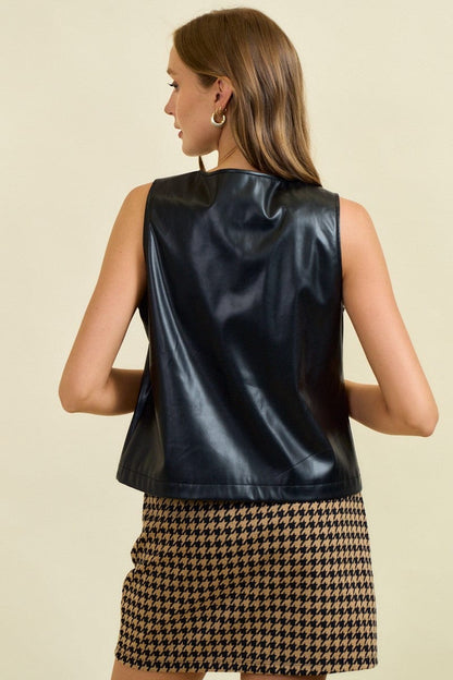 Vegan Leather Snap Front Vest Top