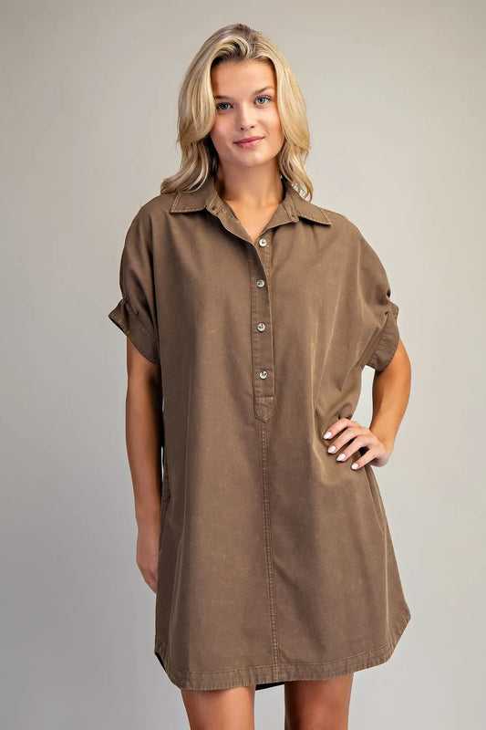 Mineral Washed Mini Shirt Dress