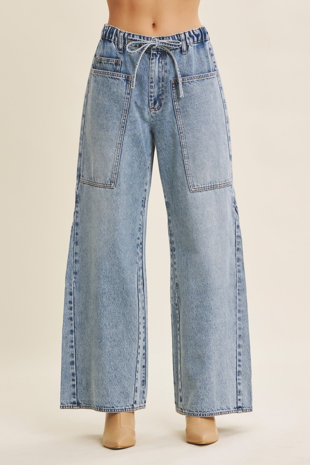 Ease Denim Washed Oversized Wide-leg Jeans