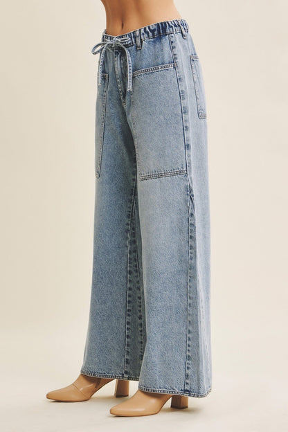 Ease Denim Washed Oversized Wide-leg Jeans