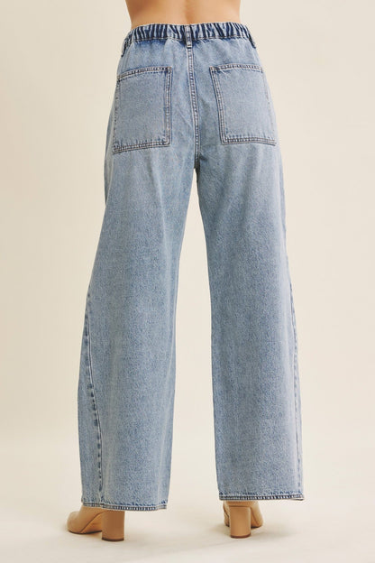 Ease Denim Washed Oversized Wide-leg Jeans