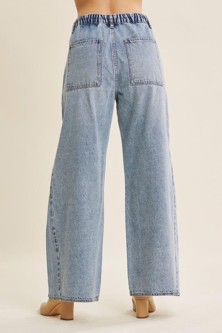 Ease Denim Washed Oversized Wide-leg Jeans