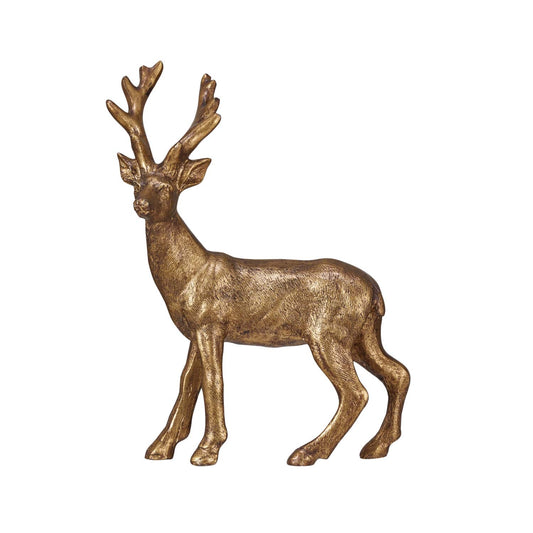 Gold finish resin standing deer figurine with antlers, decorative sculpture