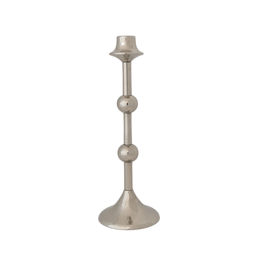 Cast Aluminum Taper Holder with Balls, Silver Finish