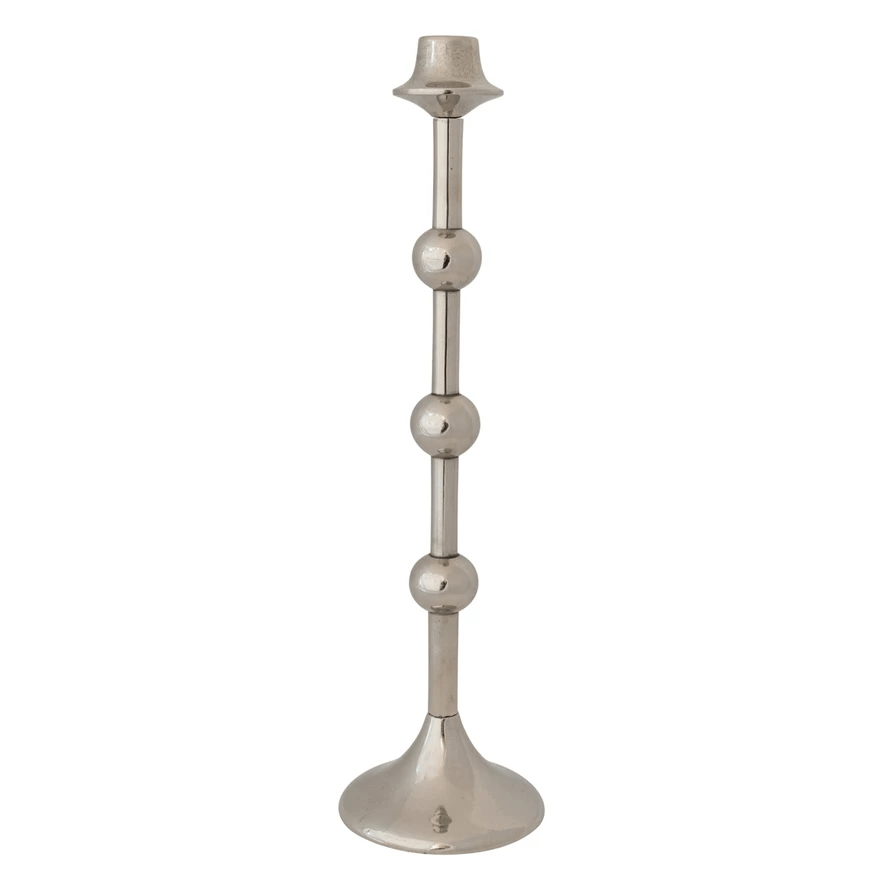 Cast Aluminum Taper Holder with Balls, Silver Finish