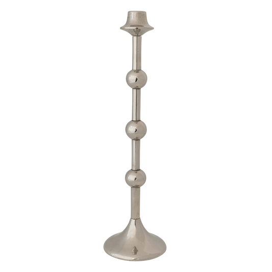 Cast Aluminum Taper Holder with Balls, Silver Finish