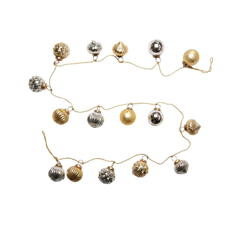 Embossed Recycled Mercury Glass Ornament Garland with Gold Cord