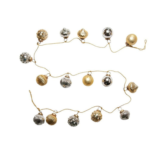 Embossed Recycled Mercury Glass Ornament Garland with Gold Cord