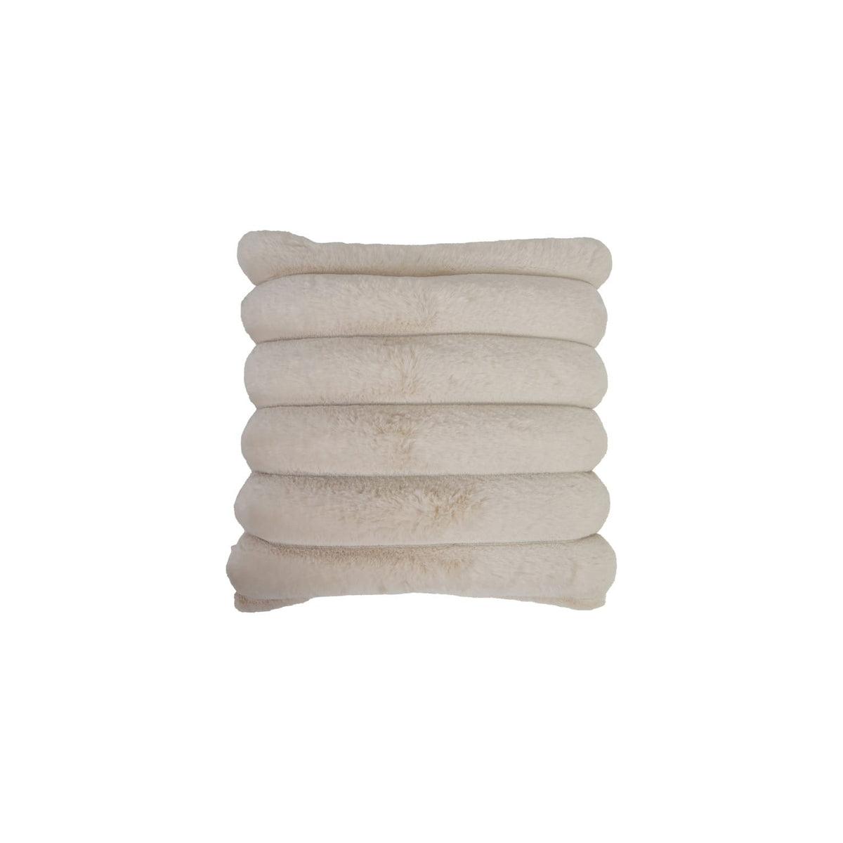 18 inch square cream faux fur pillow with horizontal channel stitching detail
