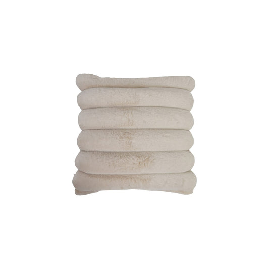 18 inch square cream faux fur pillow with horizontal channel stitching detail