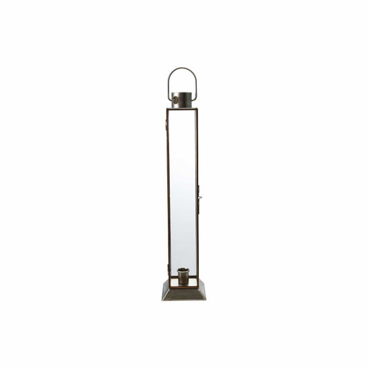Tall slim gold metal and glass lantern taper candle holder with carry handle