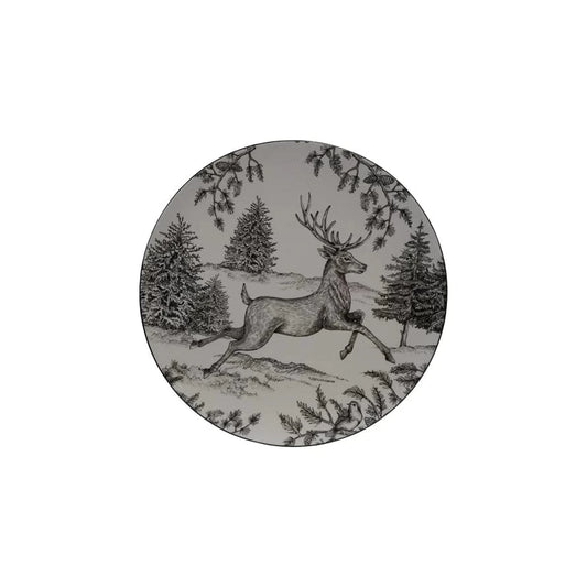 Ceramic Platter with Woodland Deer Scene & Colored Edge