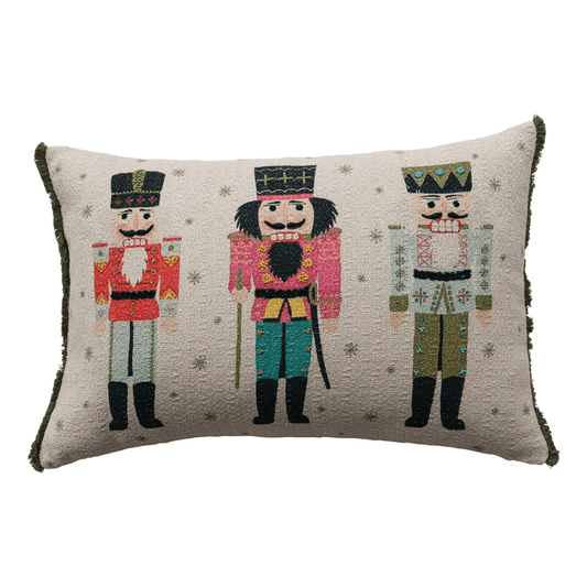 Cotton Slub Printed Lumbar Pillow with Eyelash Fringe - Nutcracker