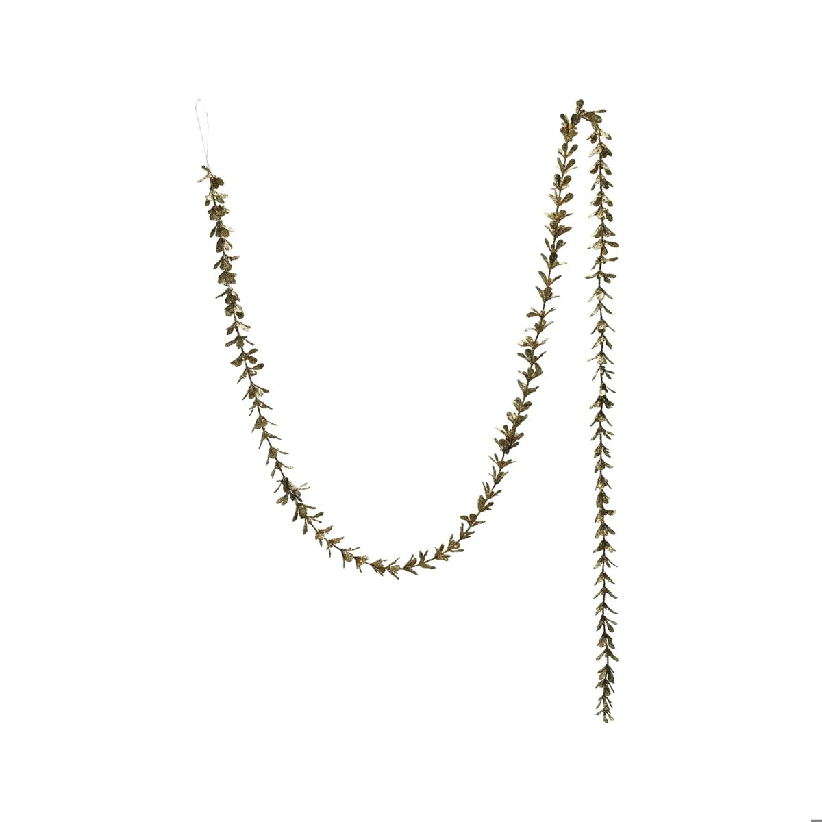 72-inch faux boxwood garland with gold glitter finish draped in U-shape