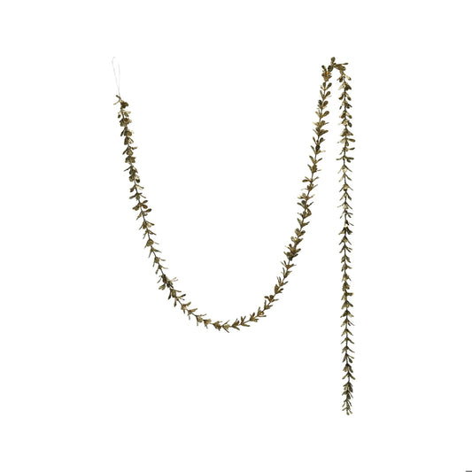 72-inch faux boxwood garland with gold glitter finish draped in U-shape