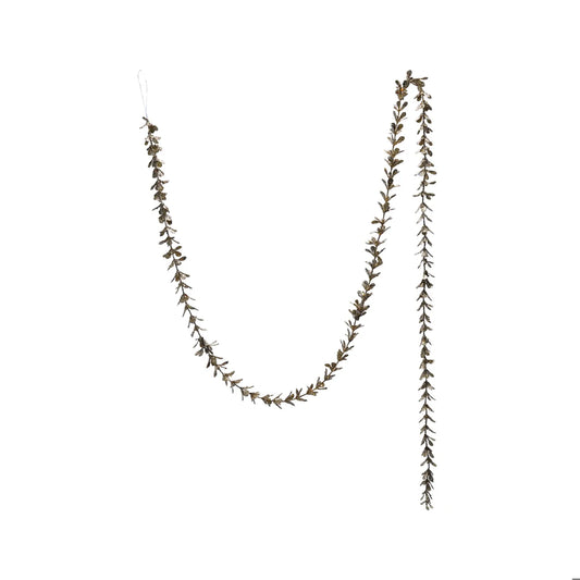 72-inch faux boxwood garland with glitter accents and champagne gold finish