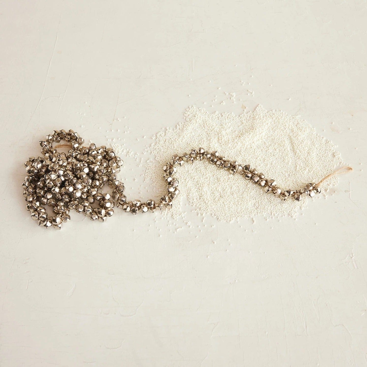 72"L x 1"H Metal Jingle Bell Garland on Jute Cord, Silver Finish