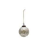 3" Round Glass Ball Ornament with Mica Flakes, Silver Finish