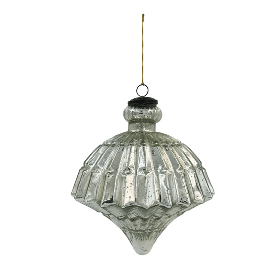 8"H Mercury Glass Pleated Ornament, Antique Silver Finish