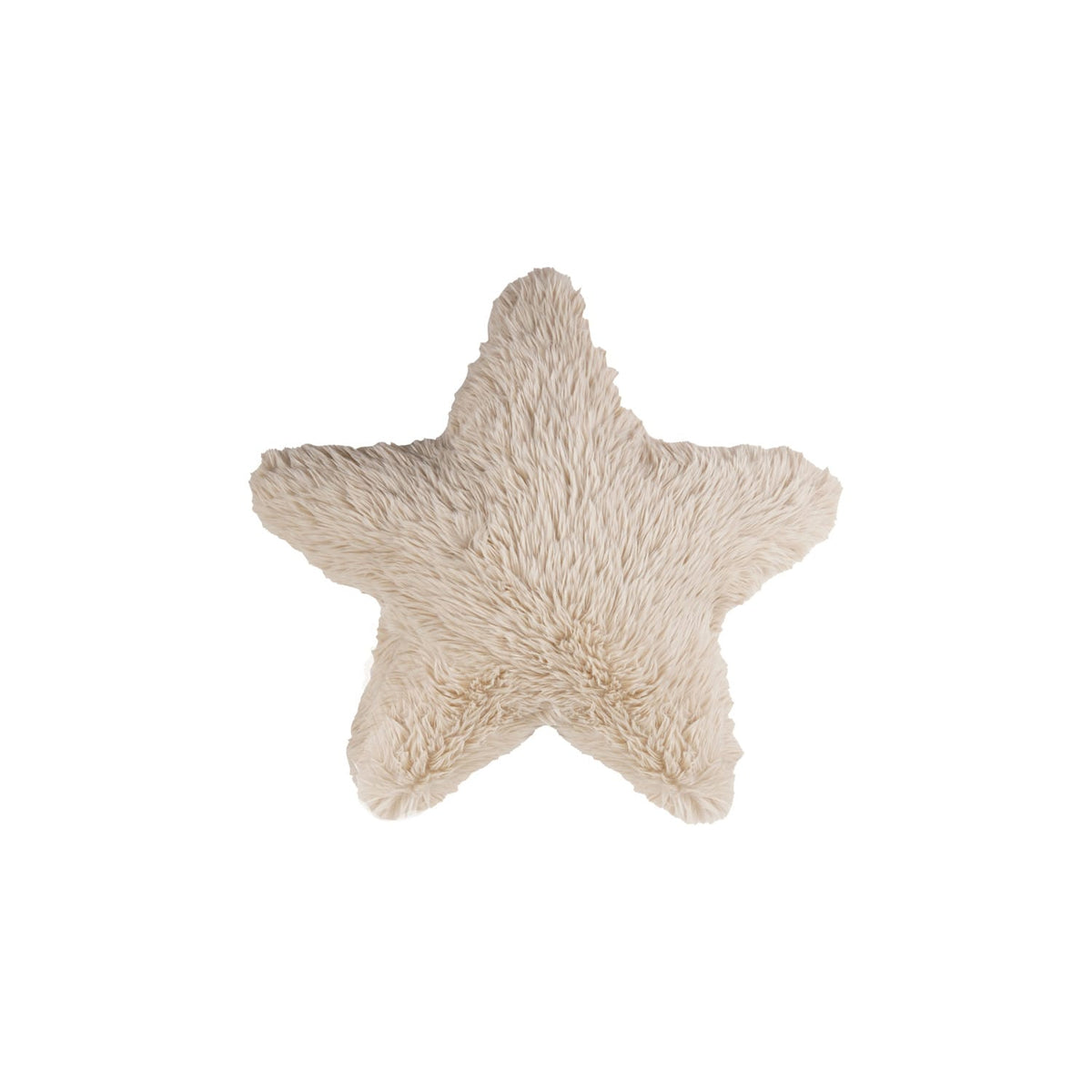 Cream beige faux fur star shaped decorative pillow with fluffy shaggy texture