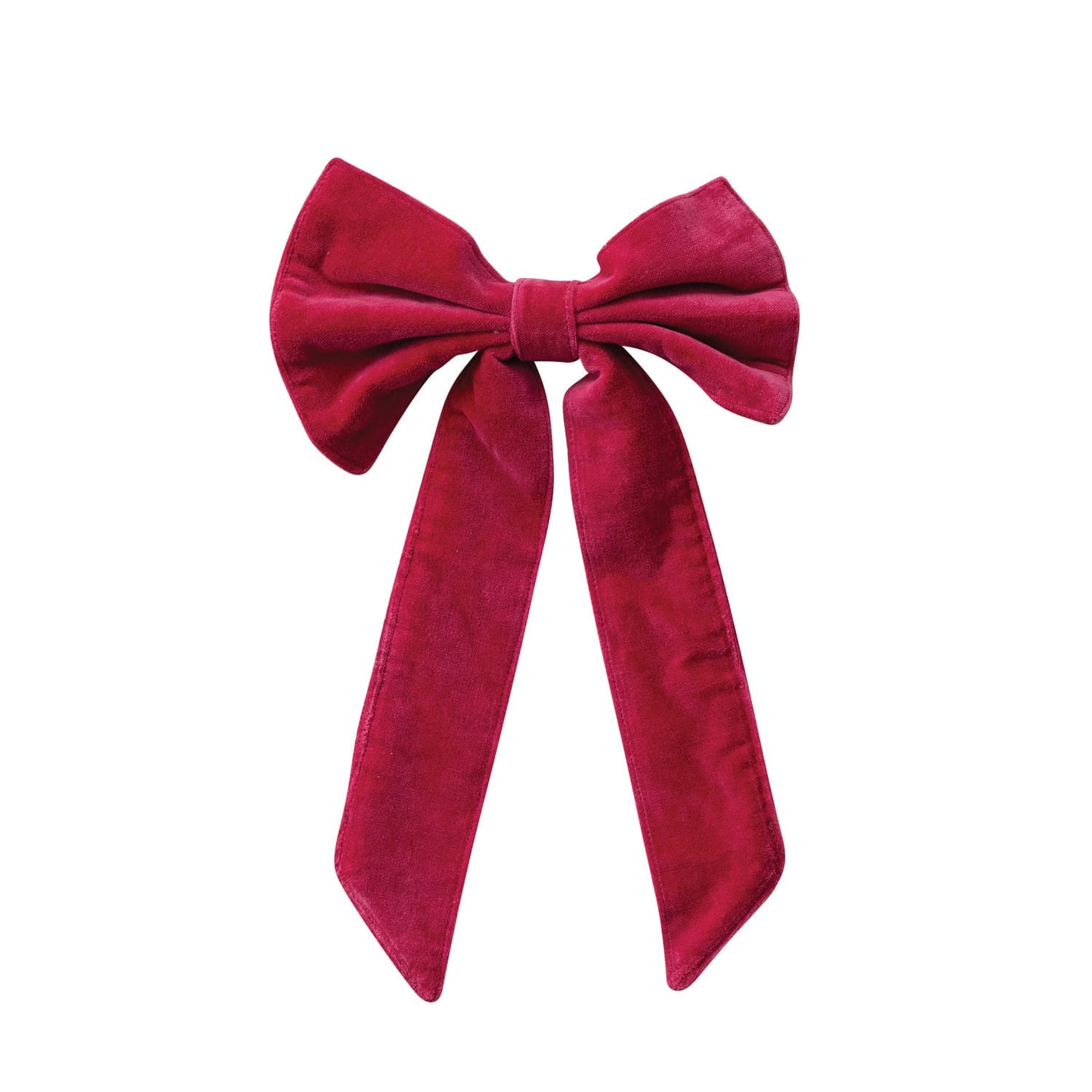 Large fuchsia cotton velvet bow with long tapered tails and double loops