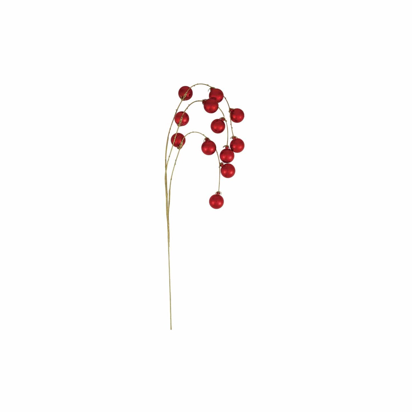 Red gloss ball ornament spray on gold wire stem, 37.5 inches tall