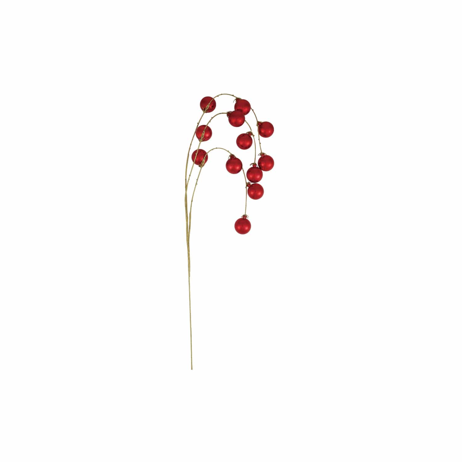 Red gloss ball ornament spray on gold wire stem, 37.5 inches tall