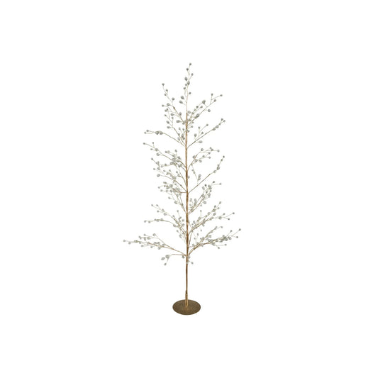 Slim gold metal wire tree with frosted acrylic jewel buds on circular base