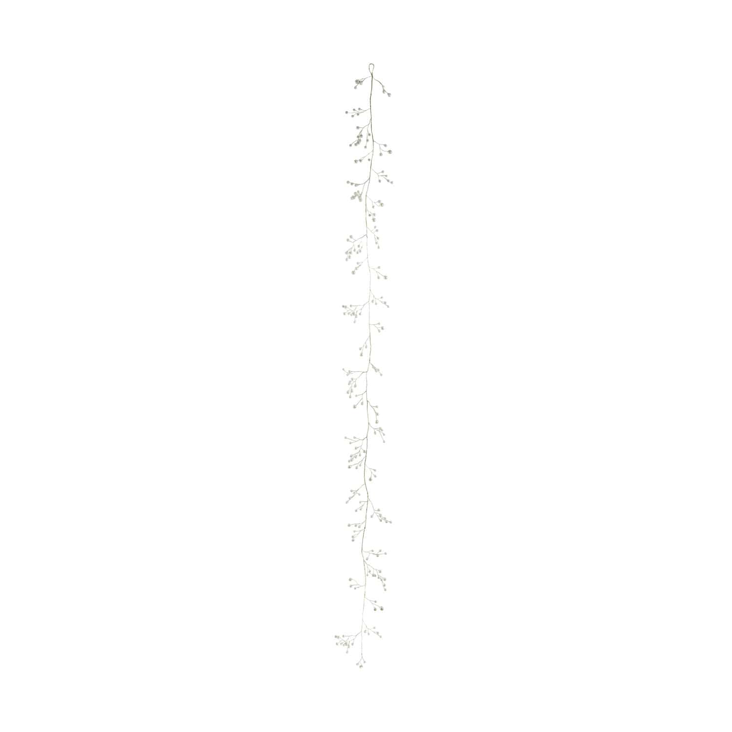 Slender gold wire garland with small faux pearl bead clusters, 72 inches long